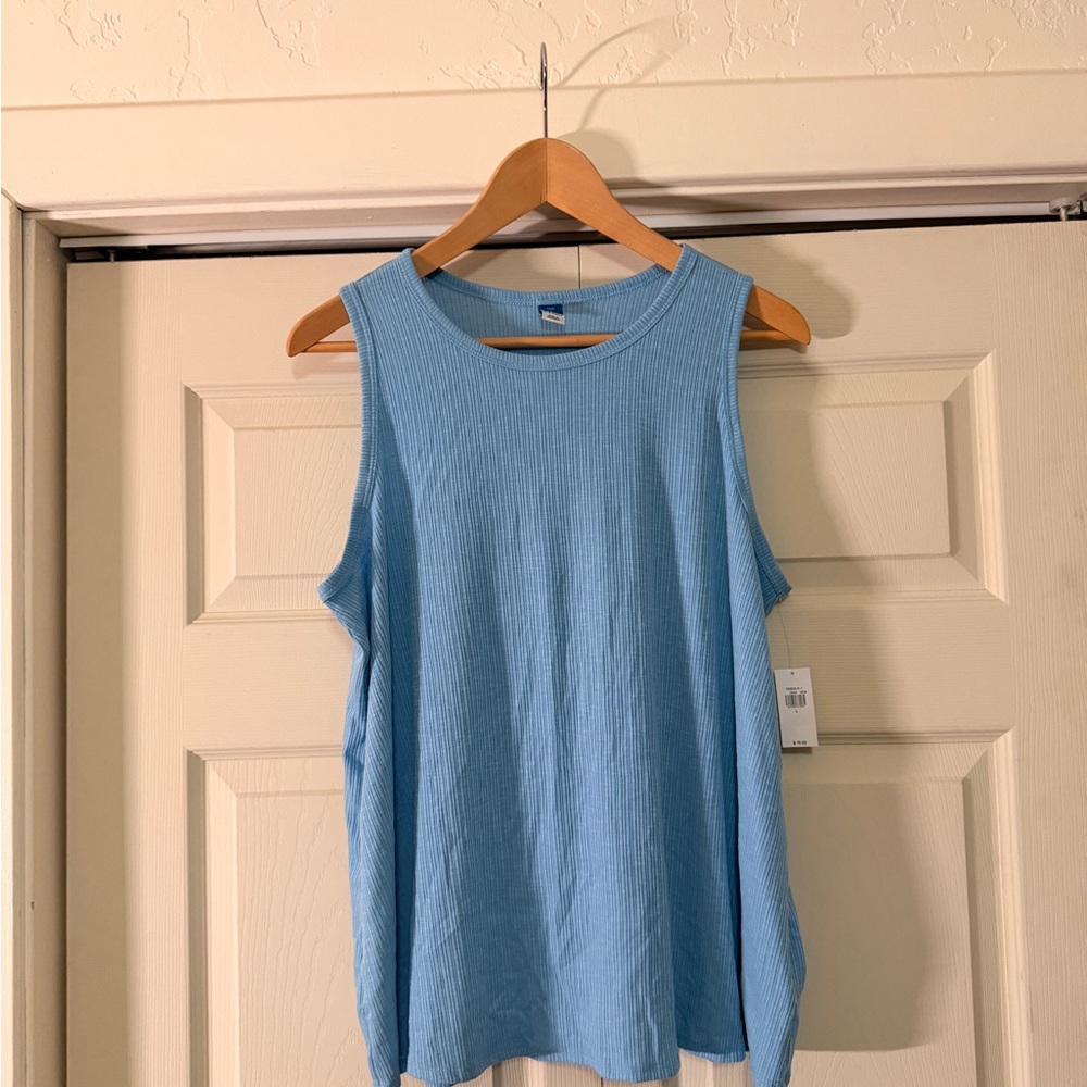 Old Navy Blue High Neck Sleeveless Ribbed Top